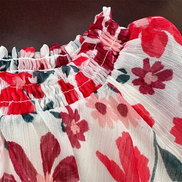 CARTERS Baby Girls Red & White Floral Long Sleeve Spring Garden Dress Size 18M - Picture 5 of 10